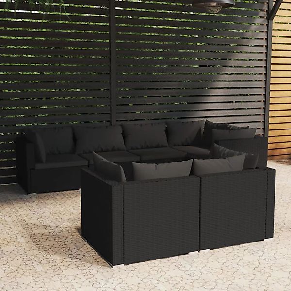 Vidaxl 7-tlg. Garten-lounge-set Mit Kissen Schwarz Poly Rattan günstig online kaufen