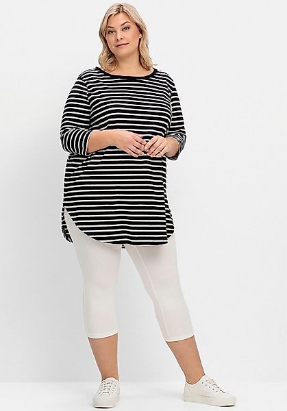 Sheego T-Shirt Longshirt . mit Streifen und Nacken-Reißverschluss günstig online kaufen