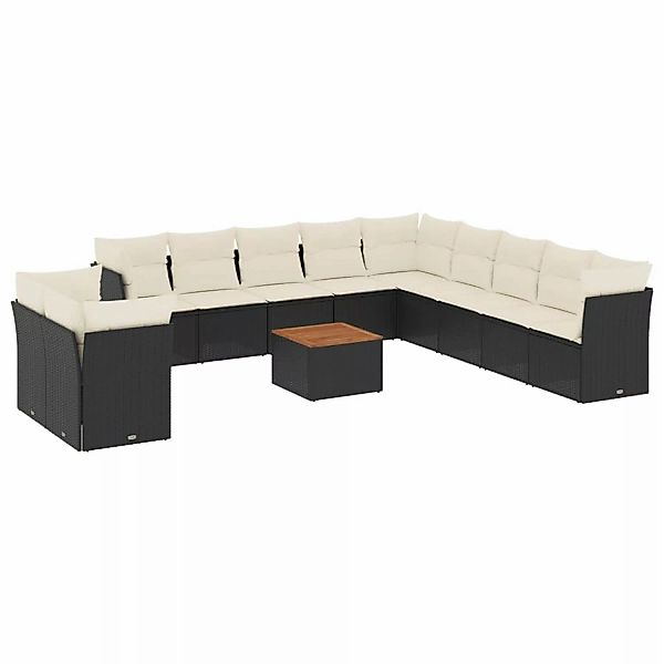 vidaXL 12-Tlg Garten-Sofagarnitur mit Kissen Schwarz Poly Rattan 3256056 günstig online kaufen