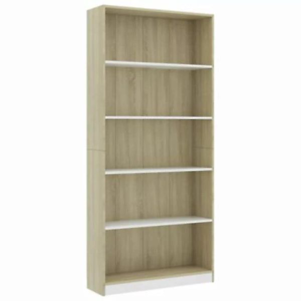 vidaXL Bücherregal 5 Fächer Weiß Sonoma-Eiche 80x24x175 Holzwerkstoff Büche günstig online kaufen