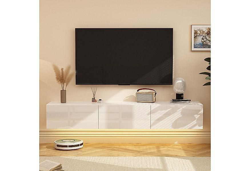 FUFU&GAGA Lowboard Lowboard mit Beleuchtung und 3 Schubladen weiß 160 x 35 günstig online kaufen