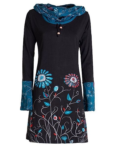 Vishes Jerseykleid Blumen-Kleid Langarm-Shirtkleid Schal-Kleid Baumwollklei günstig online kaufen