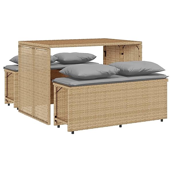 vidaXL 3-Tlg Garten-Essgruppe mit Kissen Beige Poly Rattan 4003905 günstig online kaufen