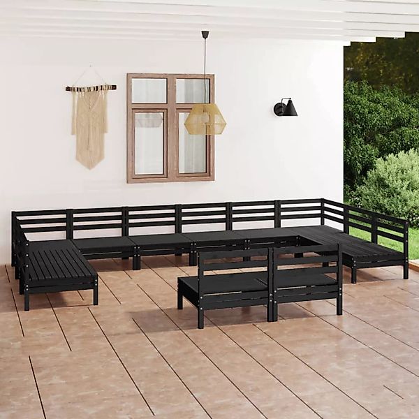 12-tlg. Garten-lounge-set Schwarz Massivholz Kiefer günstig online kaufen