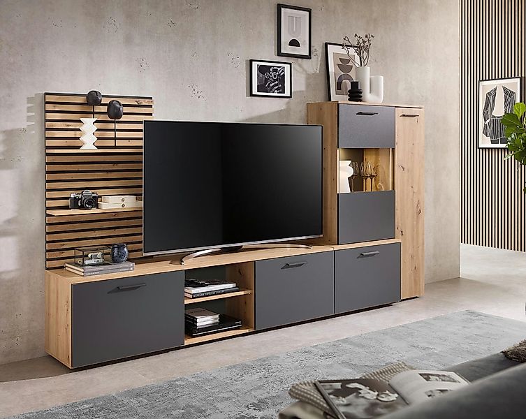 moebel-dich-auf Wohnwand ANCONA, (Artisan Eiche Nb. / anthrazit, Wandboard günstig online kaufen