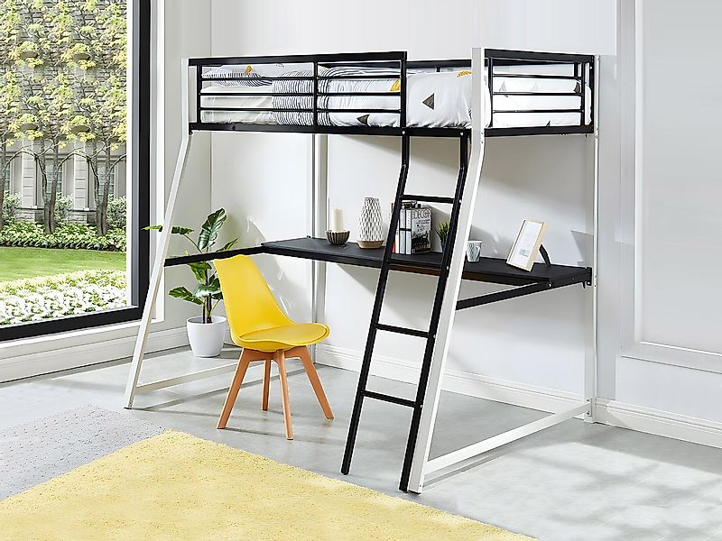 Hochbett mit Schreibtisch - 90 x 190 cm - Schwarz & Weiß - MALICIA günstig online kaufen