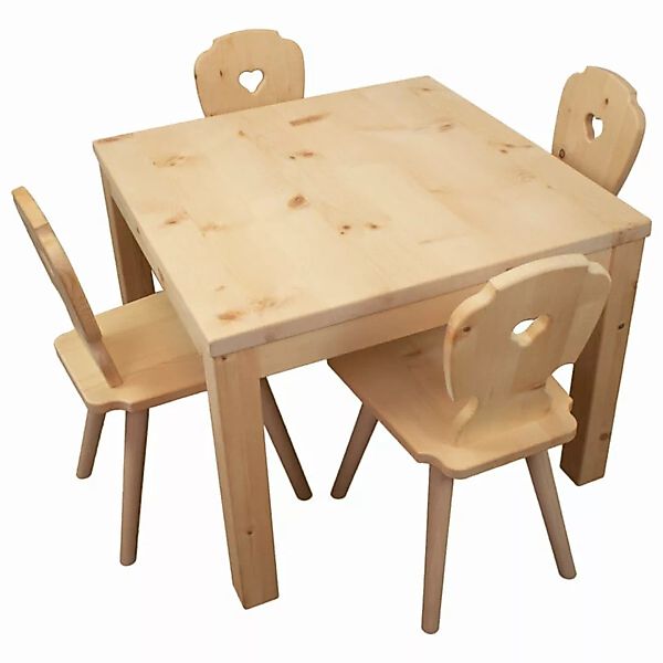 Kindersitzgruppe In Zirbenholz ‘Sweetheart’ | 1 Tisch Und 4 Stühle | Made I günstig online kaufen