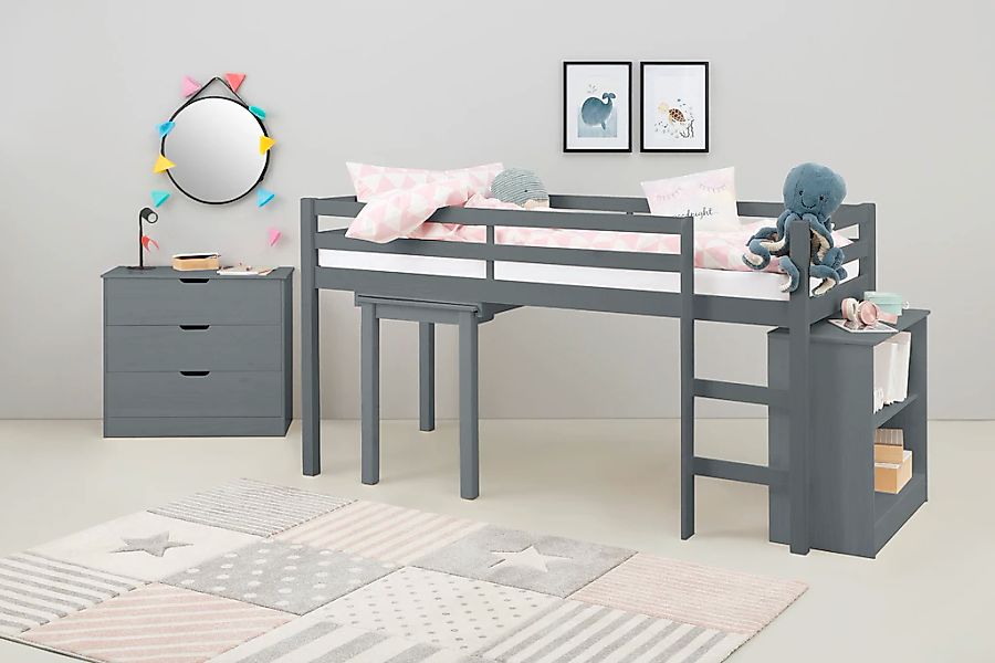 Lüttenhütt Hochbett "Alpi", Mit Lattenrost, Leiter, Regal, Kommode u. auszi günstig online kaufen