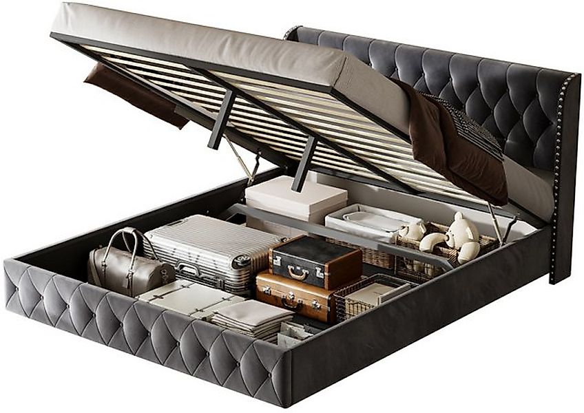 FUROKOY Polsterbett Doppelbett Stauraumbett Hydraulisch anhebbarer günstig online kaufen