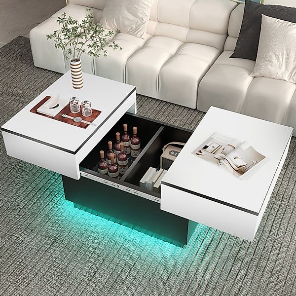 oyajia Couchtisch Wohnzimmertisch Hochglanz mit LED günstig online kaufen