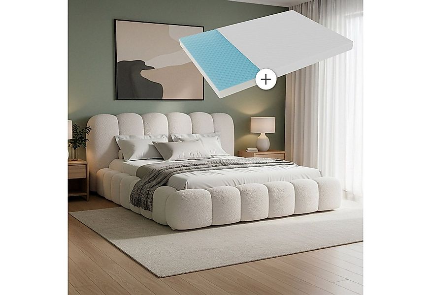 Juskys Polsterbett Catania, Mit Matratze, gepolstertes Kopfteil, Bubble Des günstig online kaufen