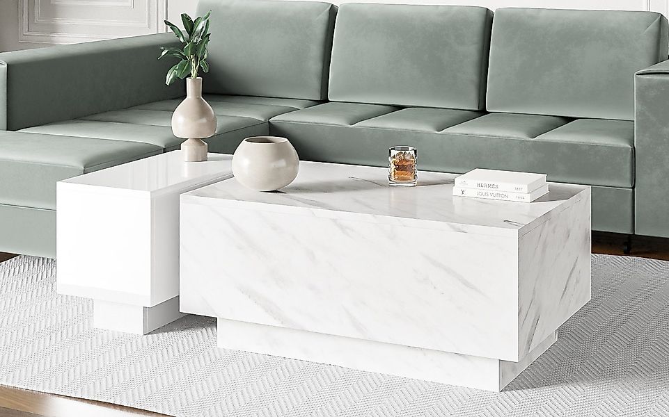 Compleo Couchtisch (2.set) Rechteckiger Couchtisch, Marmor günstig online kaufen