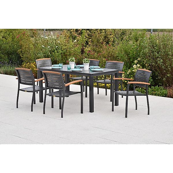 Merxx Tinos Set 7-tlg. 6 Stapelsessel Gartentisch Ausziehbar 150 (200) x 90 günstig online kaufen