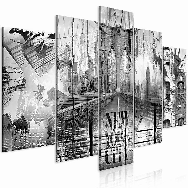 Wandbild - New York City Collage (5 Parts) Wide Black and White günstig online kaufen