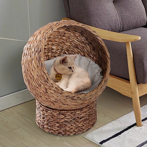 PawHut Rattan Katzenkorb  Bequemes Katzenbett mit Kissen, Haustierbett aus günstig online kaufen