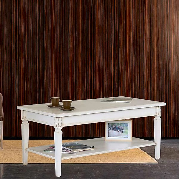 Sofa Tisch in Antikweiß rechteckiger Tischplatte günstig online kaufen
