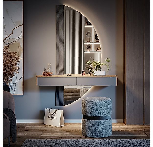 Vicco Schminktisch Melisa, Eiche/Grau, 120 cm mit 2 Schubladen günstig online kaufen