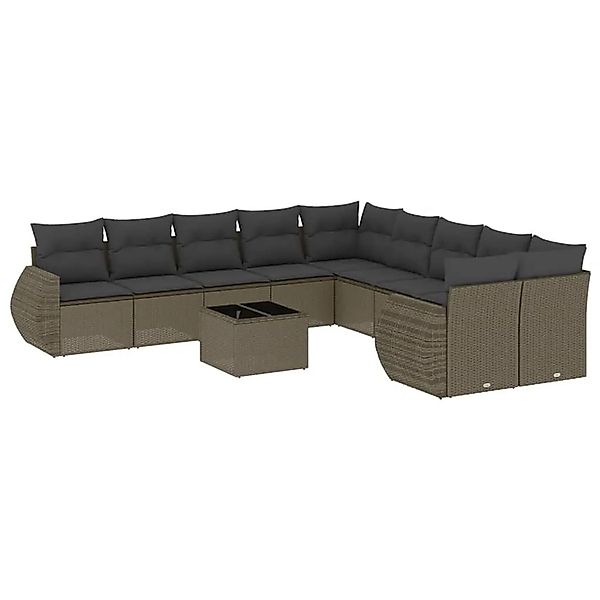 vidaXL 11-Tlg Garten-Sofagarnitur mit Kissen Hellgrau Poly Rattan 3221921 günstig online kaufen