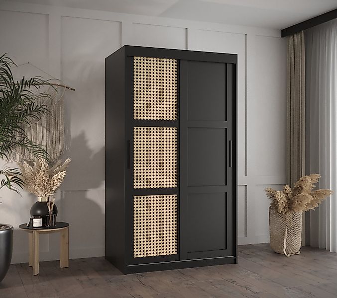 MOEBLO Schiebetürenschrank ABIA III (Rattangeflecht Rattan Schrank Boho Sch günstig online kaufen