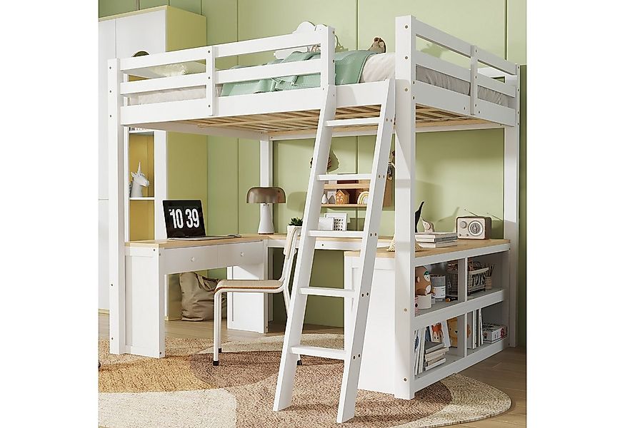 Merax Hochbett 140x200cm mit U-förmigem Langtisch und stabilen Lattenrosten günstig online kaufen