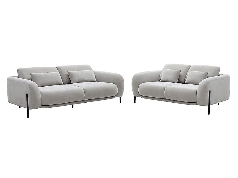 Sofa 3-Sitzer & 2-Sitzer mit verstellbarer Rückenlehne - Stoff Hellgrau - A günstig online kaufen
