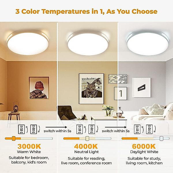 ibettertec Deckenleuchten LED Deckenlampe Flach Rund günstig online kaufen