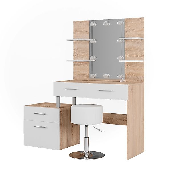Vicco Schminktisch Maria Weiß/Sonoma/Sonoma 132 cm mit LED Beleuchtung und günstig online kaufen