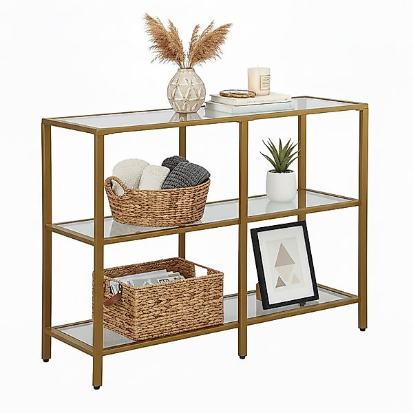 relaxdays Konsolentisch mit 3 Glasablage, gold günstig online kaufen