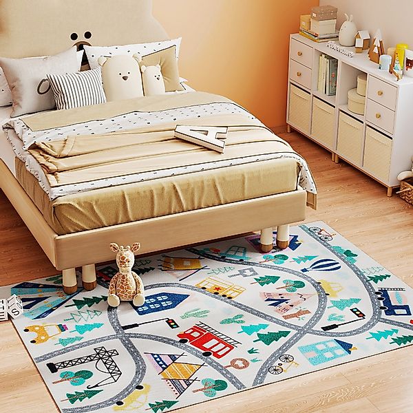 HOMCOM Teppich Kurzflor mit Fleece-Optik, Autobahn-Muster, günstig online kaufen