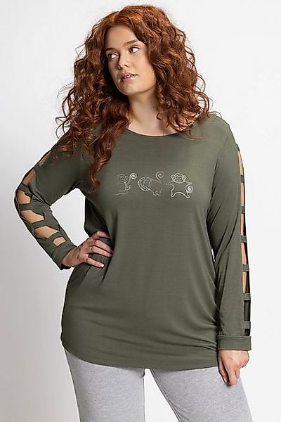 Ulla Popken T-Shirt Yoga-Shirt Affen U-Boot-Ausschnitt Langarm günstig online kaufen