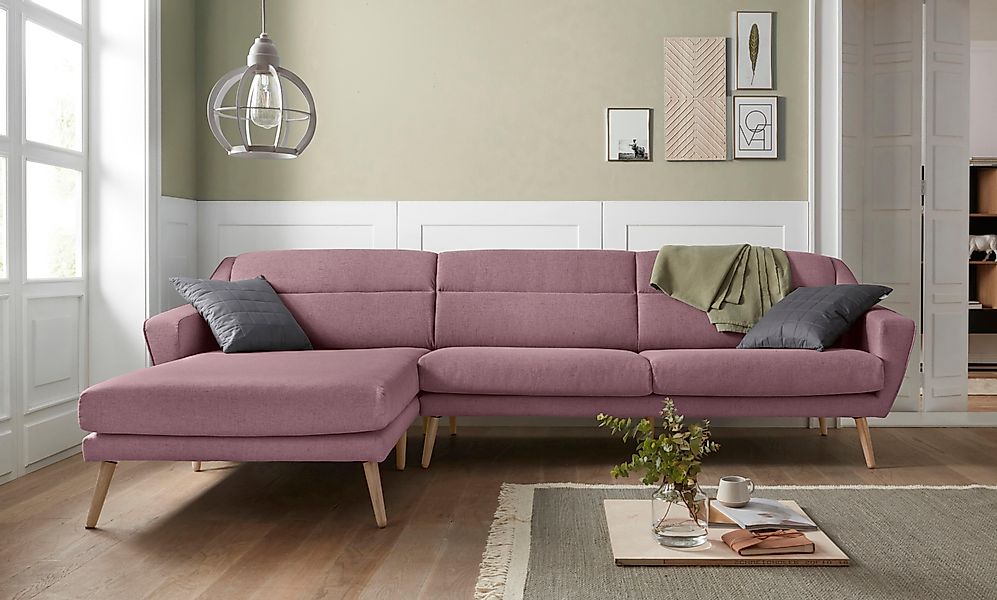 andas Ecksofa "Bille L-Form" mit Naht im Rückenkissen und Beinen aus Eichen günstig online kaufen
