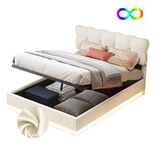FUROKOY Boxspringbett LED Doppelbett Hydraulisches Polsterbett günstig online kaufen