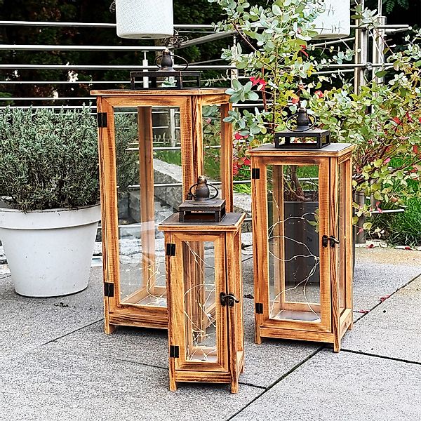 Mojawo Laterne 3er XXL Design Holz-Laternen-Set günstig online kaufen