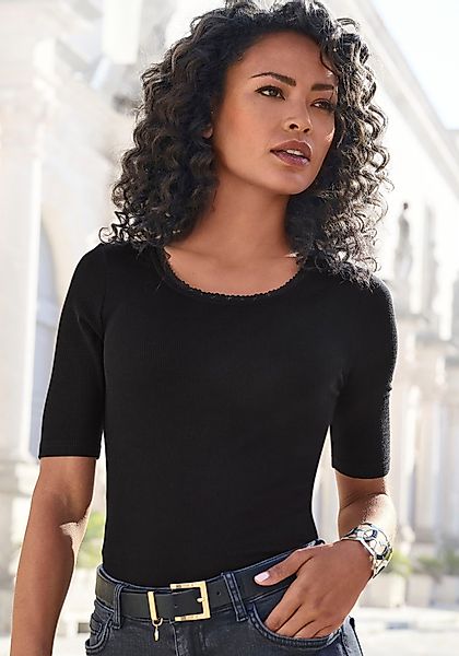 LASCANA Kurzarmshirt mit zarter Spitze am günstig online kaufen