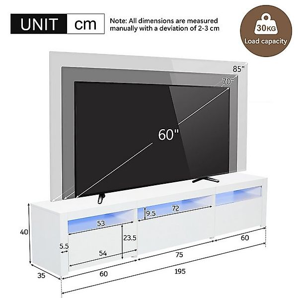 Furnishings Home TV-Schrank Hochglanz-TV-Schrank mit LED-Beleuchtung und St günstig online kaufen