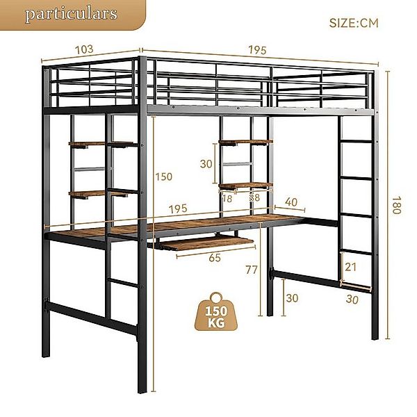 DOPWii Metallbett Einzelbett, Metallisches Bett 190×90 cm,Bett und Schreibt günstig online kaufen