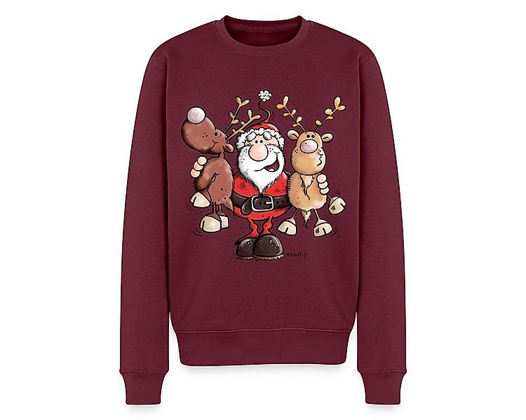 Spreadshirt Sweatshirt Fröhlicher Weihnachtsmann Mit Rentieren Cartoon Stil günstig online kaufen