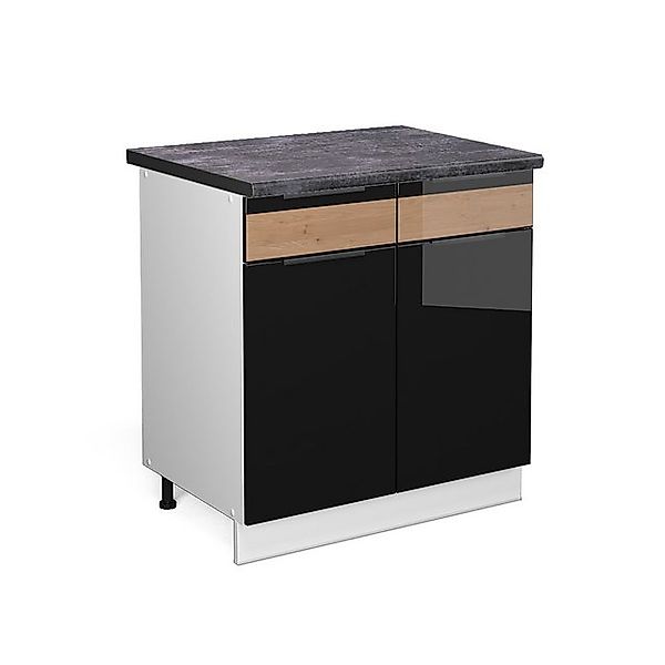 Vicco Küchenunterschrank Fame-Line Schwarz Eiche hochglanz/Weiß 80 cm AP An günstig online kaufen