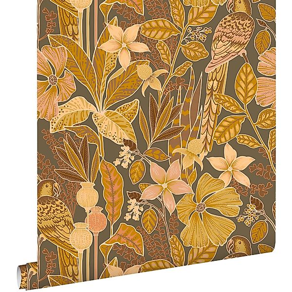 ESTAhome Tapete Tropischen Blumen Und Paradiesvögeln Terrakottabraun 50 X 9 günstig online kaufen