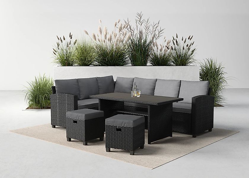 KONIFERA Gartenlounge-Set "Georgia" 2x 3er Bank, 2x Hocker, 1x Tisch 145x74 günstig online kaufen