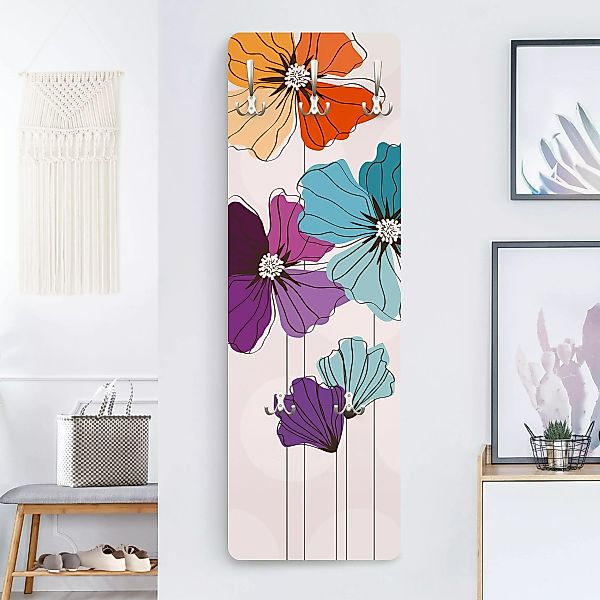 Wandgarderobe Holzpaneel Blumen Mohn in Pastell günstig online kaufen