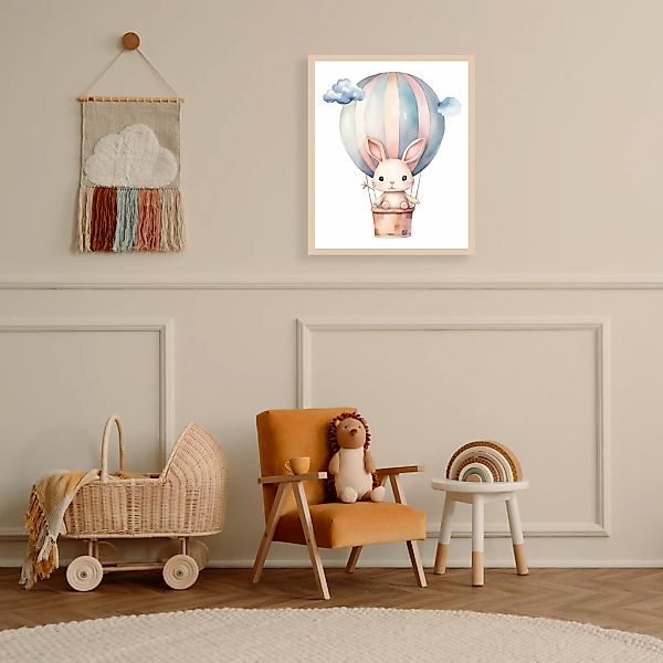 Lüttenhütt Bild mit Rahmen "oder Poster, Hase im Heißluftballon am Himmel", günstig online kaufen