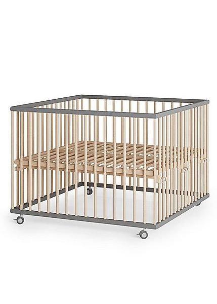 Sämann Babybett Laufgitter 100x100 cm mit Lattenrost grau/natur Premium Kol günstig online kaufen