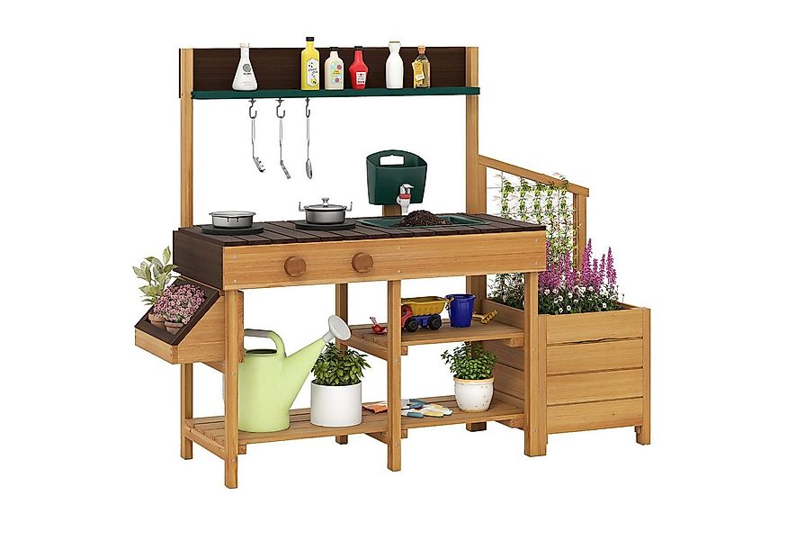 COSTWAY Outdoor-Spielküche Holz, Kinderküche mit Pflanzkasten & Rankgitter, günstig online kaufen