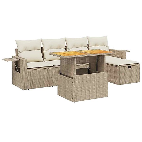 vidaXL 6-Tlg Garten-Sofagarnitur mit Kissen Beige Poly Rattan 3275697 günstig online kaufen