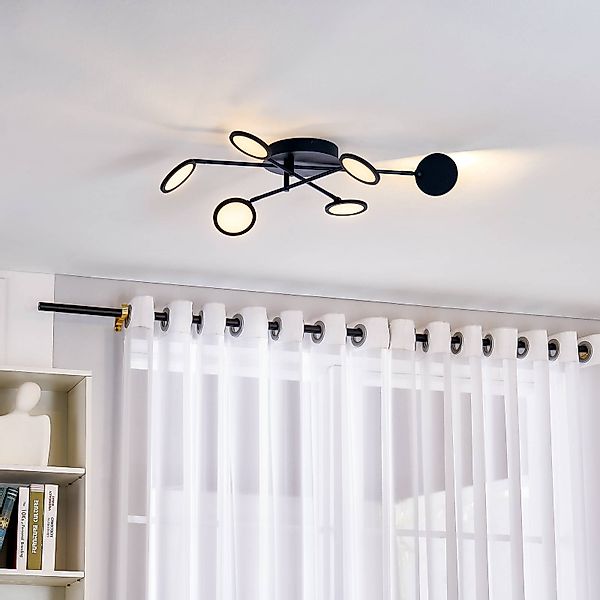 Lindby LED-Deckenleuchte Manel, schwarz, Eisen, 79 cm lang günstig online kaufen