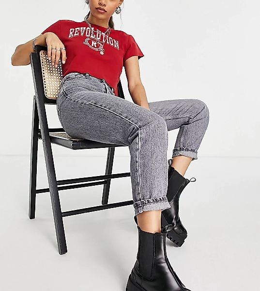 Topshop Petite – Mom-Jeans in Grau aus Bio-Baumwolle günstig online kaufen
