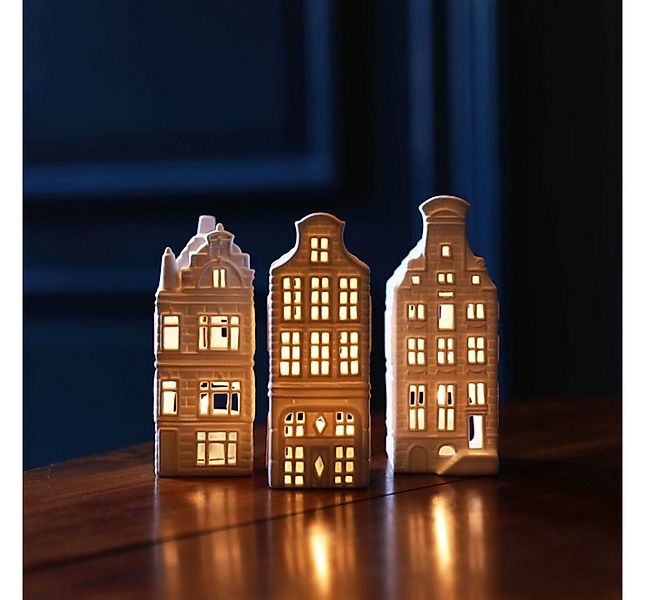 &Klevering Teelichthalter Lichthaus Grachtenhaus Nr3 aus Keramik Weiß, Deta günstig online kaufen