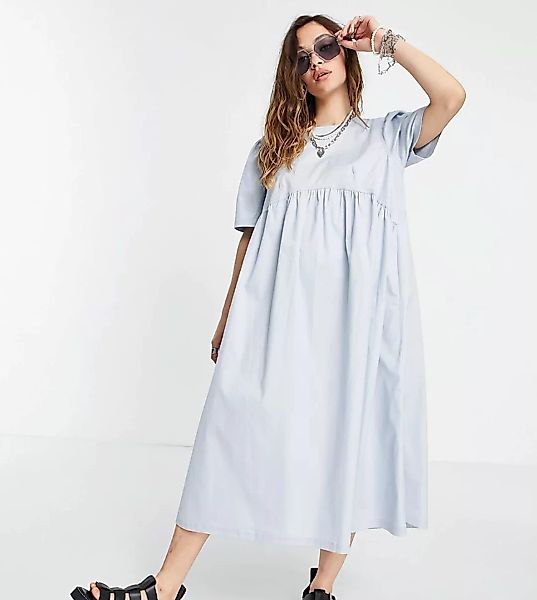 COLLUSION – Midi-Hängerkleid in Blau mit Schnürung am Rücken-Weiß günstig online kaufen