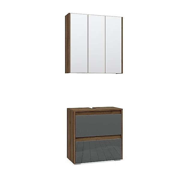 Vicco Badmöbel-Set Majest, Anthrazit/Nussbaum, 2 Teile, günstig online kaufen